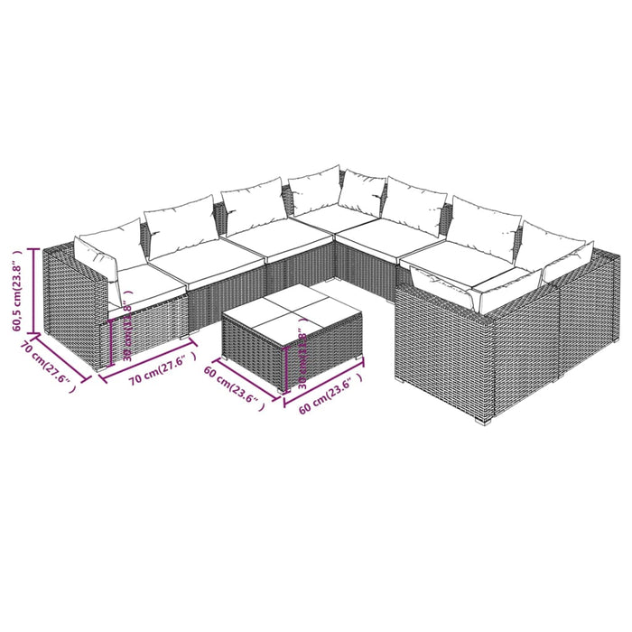 Set mobilier de grădină cu perne, 9 piese, gri, poliratan WALTI