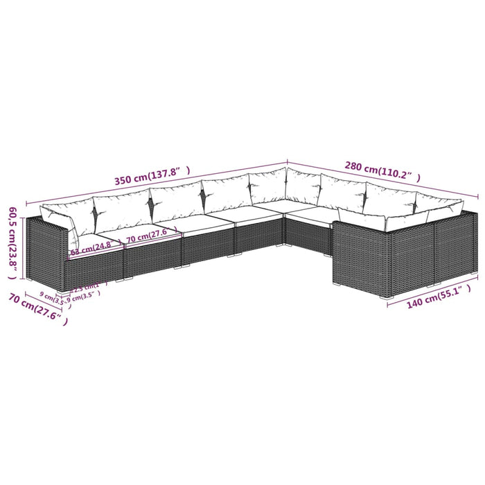 Set mobilier de grădină cu perne, 9 piese, maro, poliratan WALTI