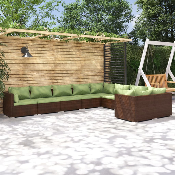 Set mobilier de grădină cu perne, 9 piese, maro, poliratan WALTI