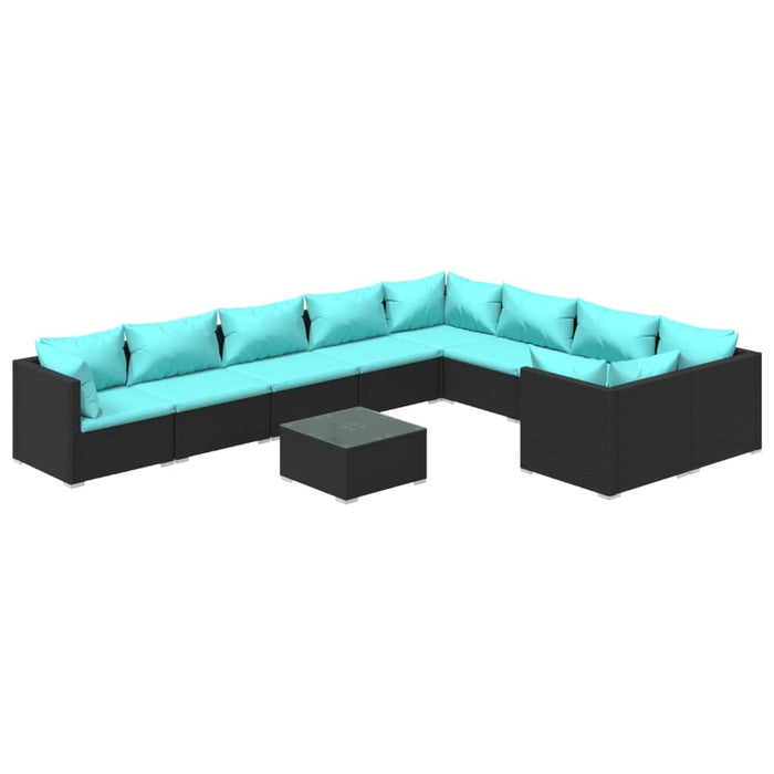 Set mobilier de grădină cu perne, 10 piese, negru, poliratan WALTI
