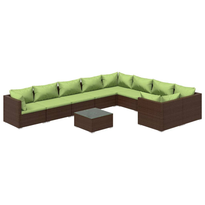 Set mobilier de grădină cu perne, 10 piese, maro, poliratan WALTI