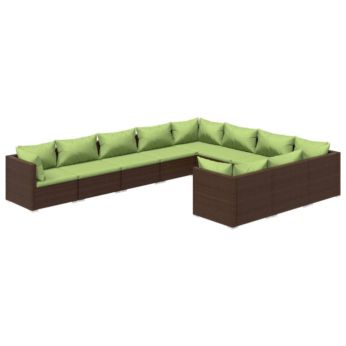 Set mobilier de grădină cu perne, 10 piese, maro, poliratan WALTI