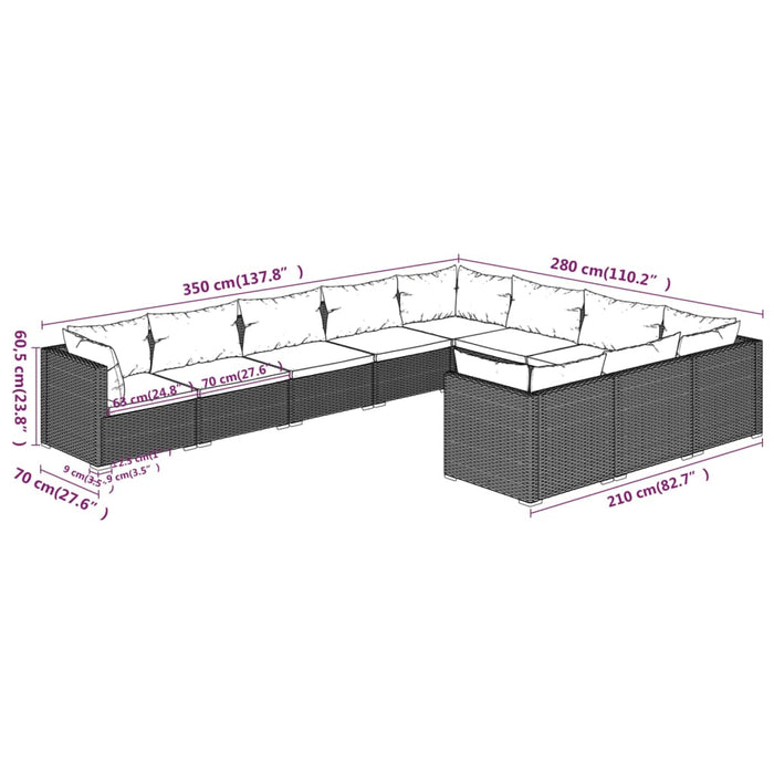 Set mobilier de grădină cu perne, 10 piese, maro, poliratan WALTI