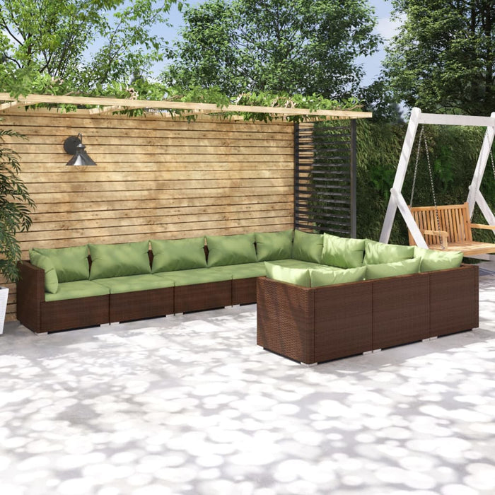 Set mobilier de grădină cu perne, 10 piese, maro, poliratan WALTI