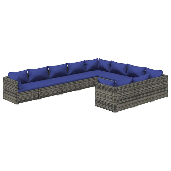 Set mobilier de grădină cu perne, 10 piese, gri, poliratan WALTI