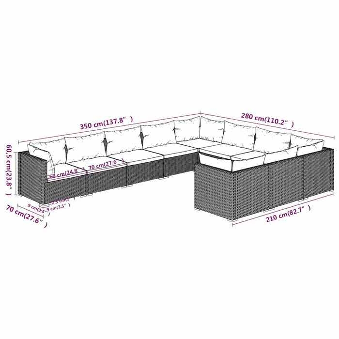 Set mobilier de grădină cu perne, 10 piese, gri, poliratan WALTI
