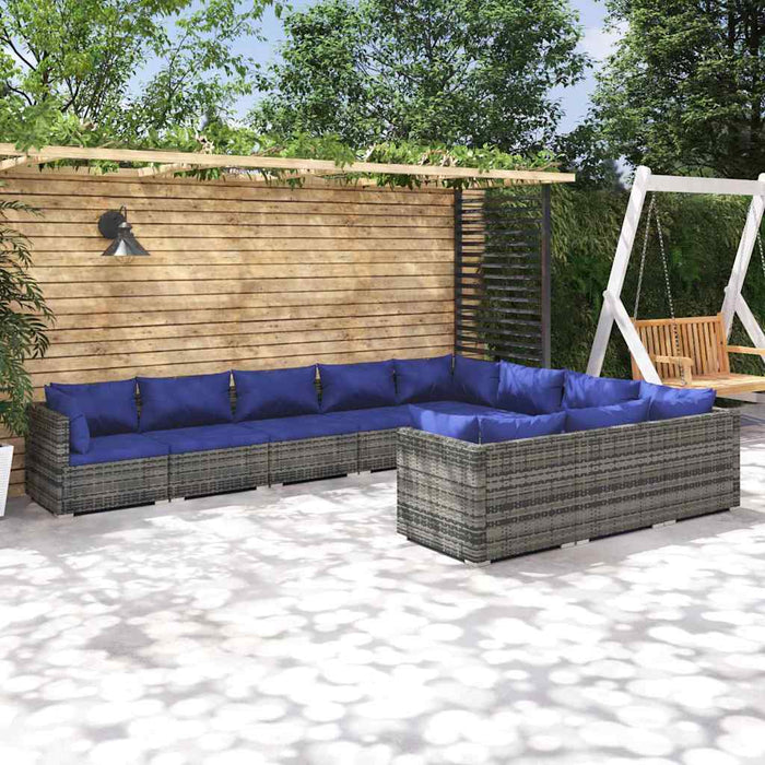 Set mobilier de grădină cu perne, 10 piese, gri, poliratan WALTI