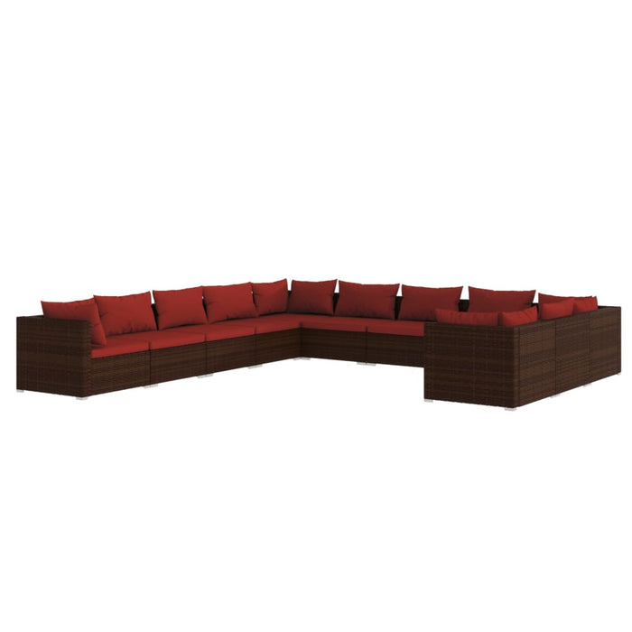 Set mobilier de grădină cu perne, 11 piese, maro, poliratan WALTI