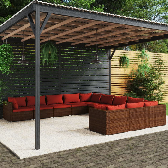 Set mobilier de grădină cu perne, 11 piese, maro, poliratan WALTI