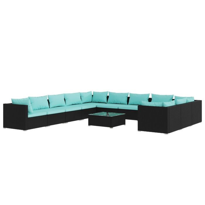 Set mobilier de grădină cu perne, 12 piese, negru, poliratan WALTI