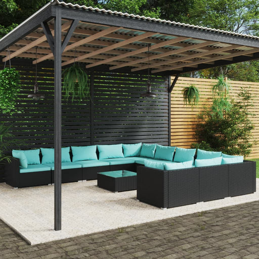 Set mobilier de grădină cu perne, 12 piese, negru, poliratan - WALTI WALTI
