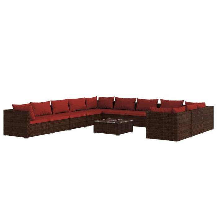 Set mobilier de grădină cu perne, 12 piese, maro, poliratan WALTI
