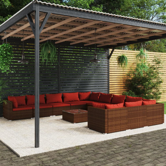 Set mobilier de grădină cu perne, 12 piese, maro, poliratan WALTI
