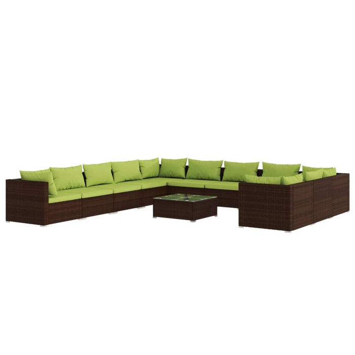 Set mobilier de grădină cu perne, 12 piese, maro, poliratan WALTI