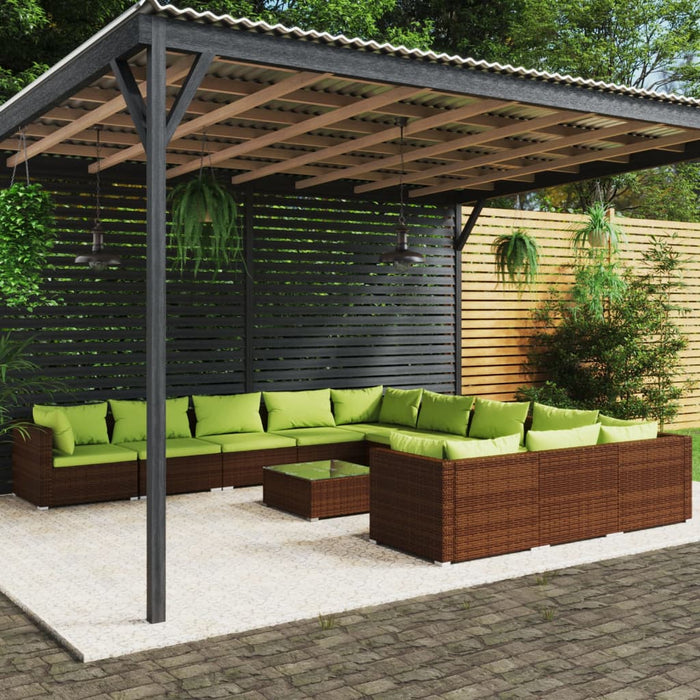 Set mobilier de grădină cu perne, 12 piese, maro, poliratan WALTI