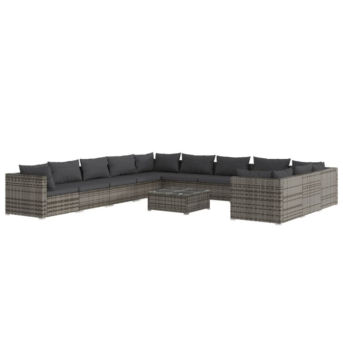 Set mobilier de grădină cu perne, 12 piese, gri, poliratan WALTI