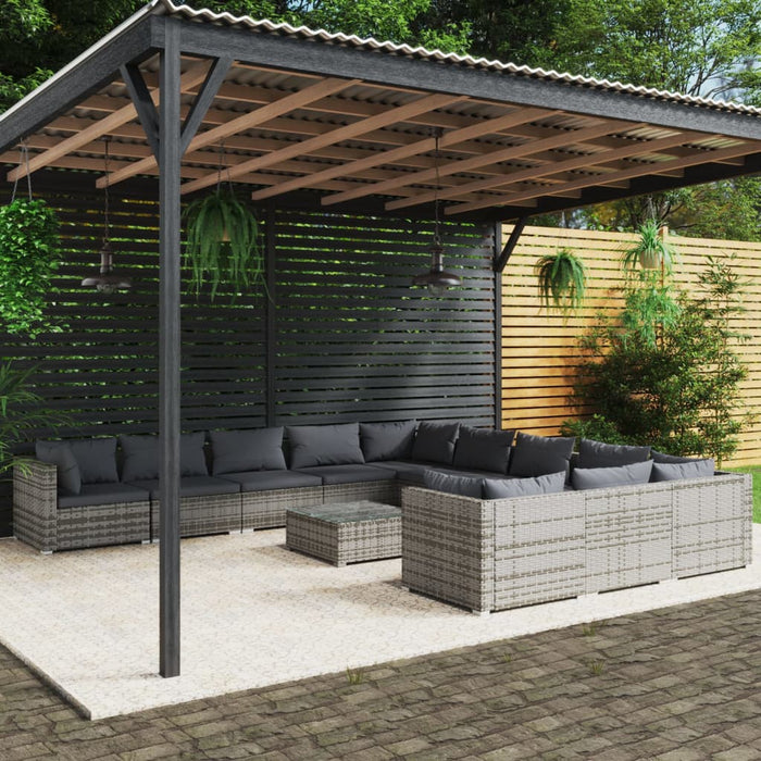 Set mobilier de grădină cu perne, 12 piese, gri, poliratan WALTI
