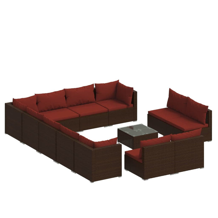 Set mobilier de grădină cu perne, 13 piese, maro, poliratan WALTI