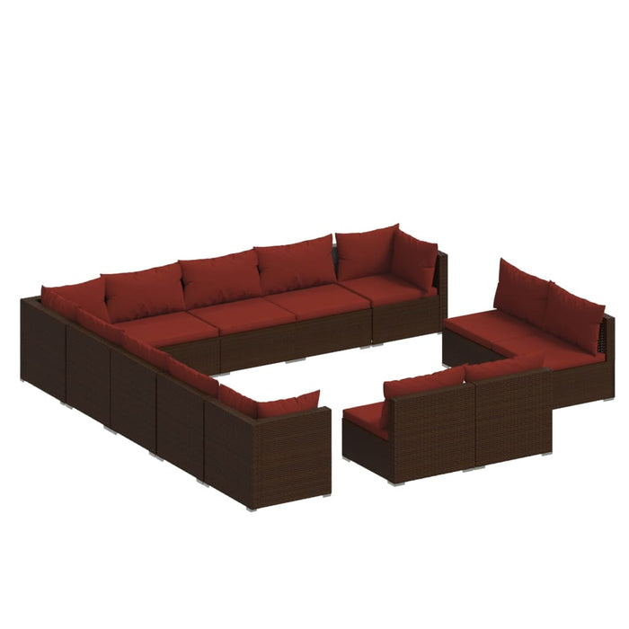 Set mobilier de grădină cu perne, 13 piese, maro, poliratan WALTI