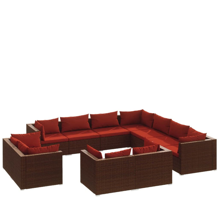 Set mobilier de grădină cu perne, 11 piese, maro, poliratan WALTI