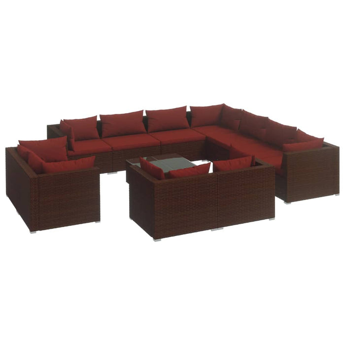 Set mobilier de grădină cu perne, 12 piese, maro, poliratan WALTI