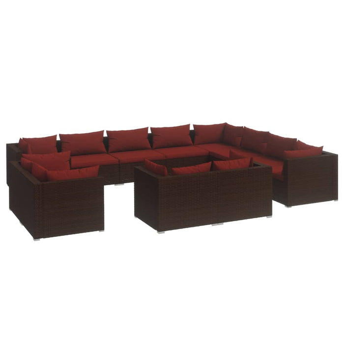 Set mobilier de grădină cu perne, 12 piese, maro, poliratan WALTI