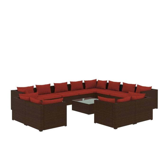 Set mobilier de grădină cu perne, 13 piese, maro, poliratan WALTI