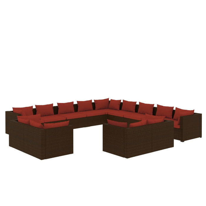 Set mobilier de grădină cu perne, 13 piese, maro, poliratan WALTI