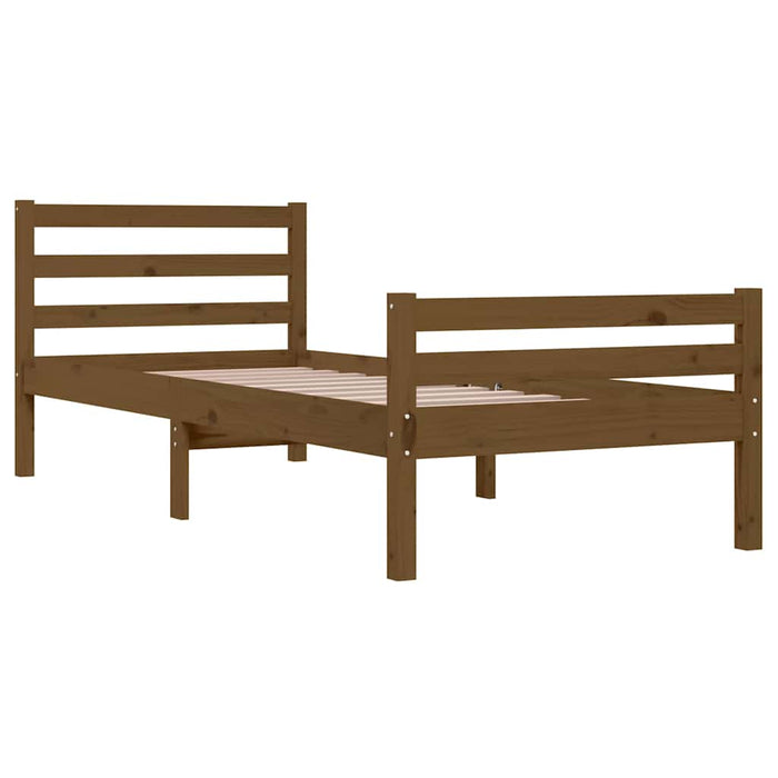 Cadru de pat mic single, maro miere, 75x190 cm, lemn masiv WALTI