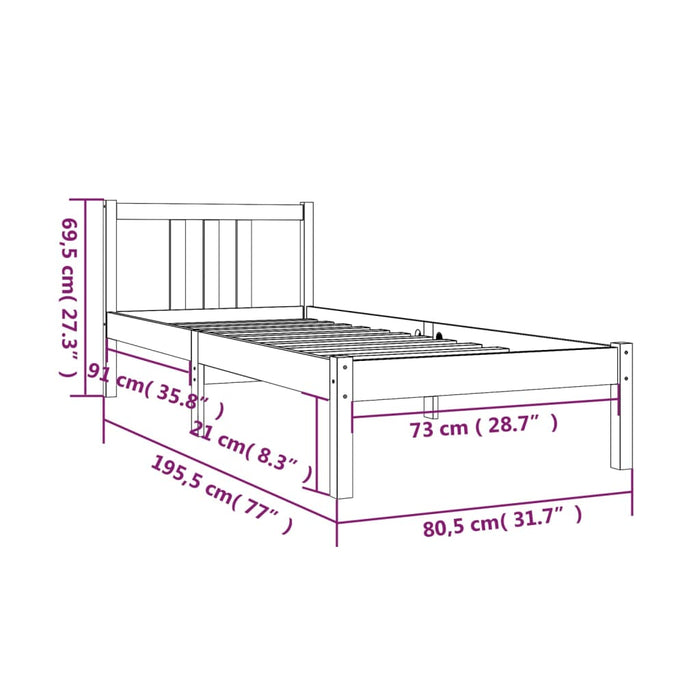 Cadru de pat mic single, 75x190 cm, lemn masiv - WALTI WALTI