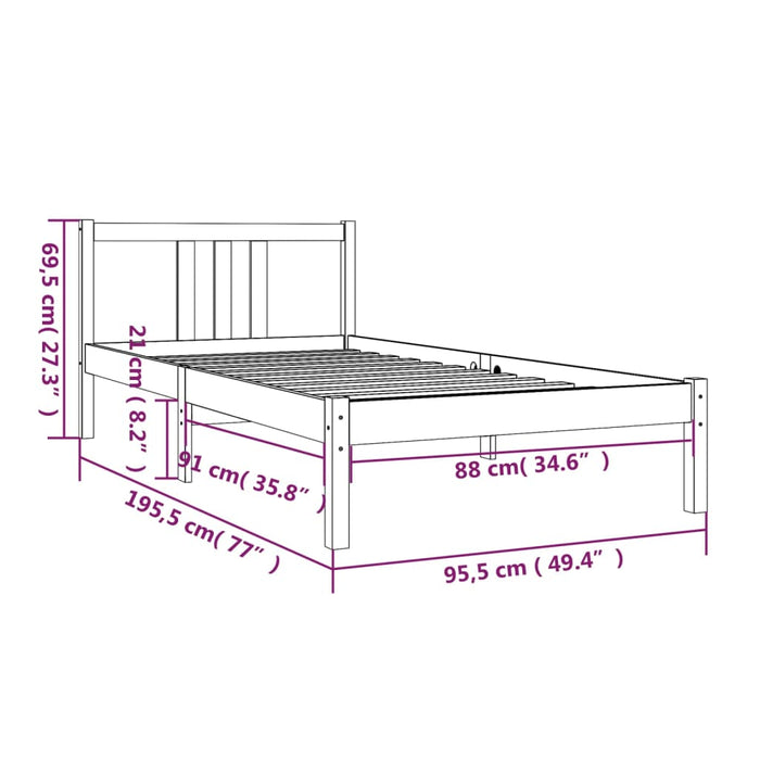 Cadru de pat single, 90x190 cm, lemn masiv - WALTI WALTI