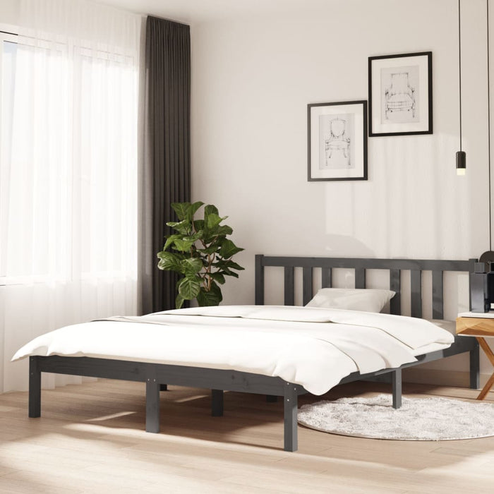 Cadru de pat dublu, gri, 135x190 cm, lemn masiv WALTI