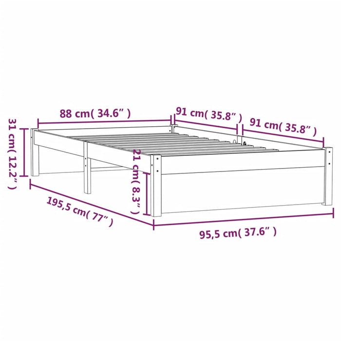 Cadru de pat single, negru, 90x190 cm, lemn masiv WALTI