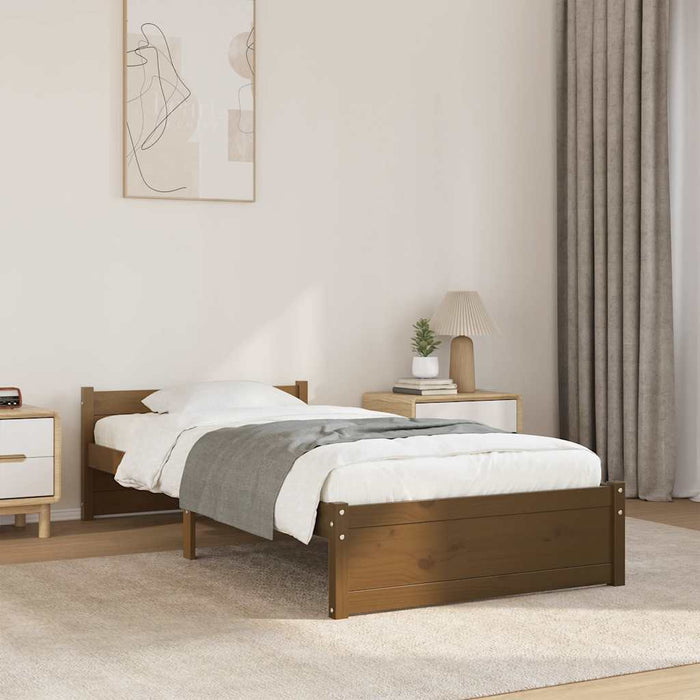 Cadru de pat mic single, maro miere, 75x190 cm, lemn masiv - WALTI WALTI