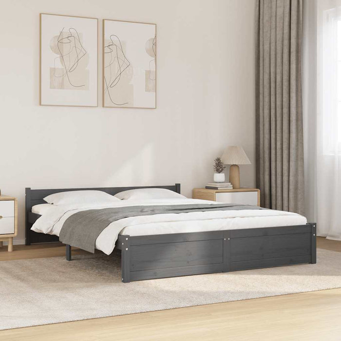 Cadru de pat dublu, gri, 135x190 cm, lemn masiv - WALTI WALTI