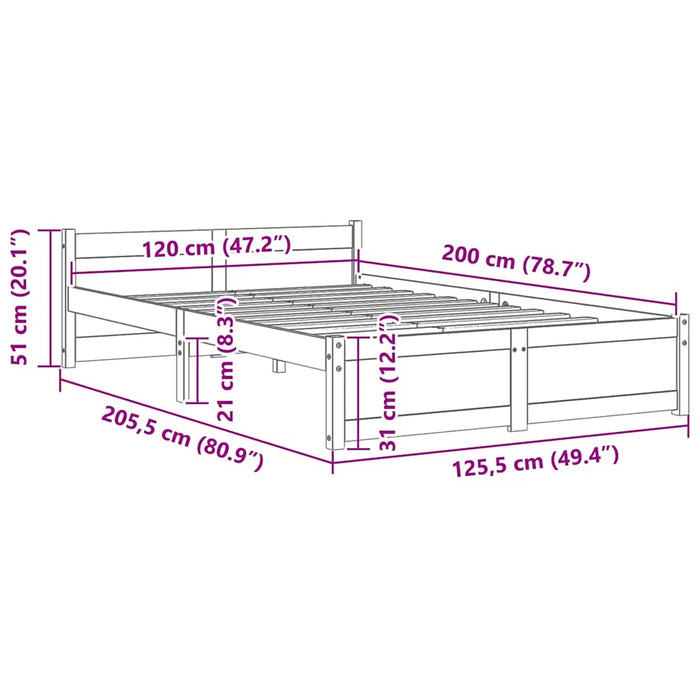 Cadru de pat, alb, 120x200 cm, lemn masiv de pin - WALTI WALTI