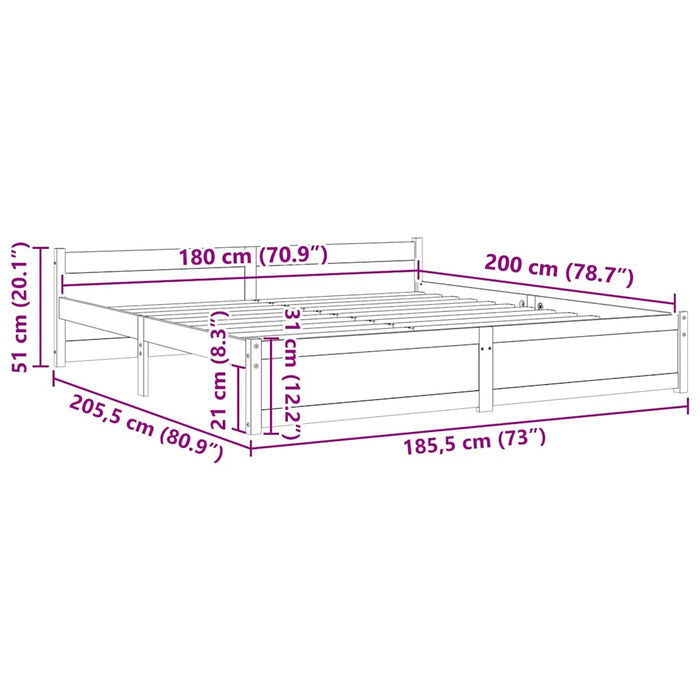 Cadru de pat Super King, alb, 180x200 cm, lemn masiv - WALTI WALTI