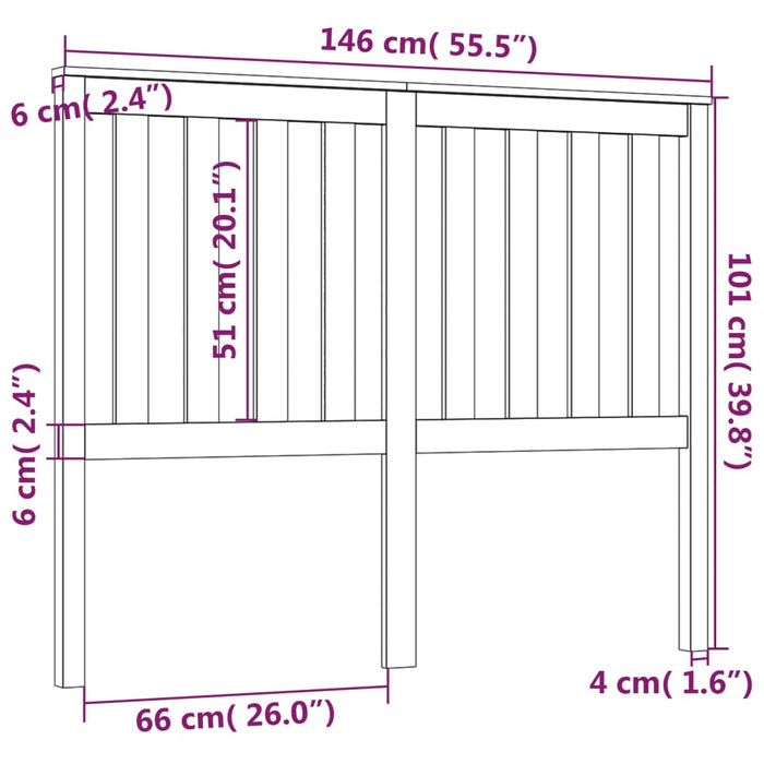 Tăblie de pat, gri, 146x6x101 cm, lemn masiv de pin - WALTI WALTI