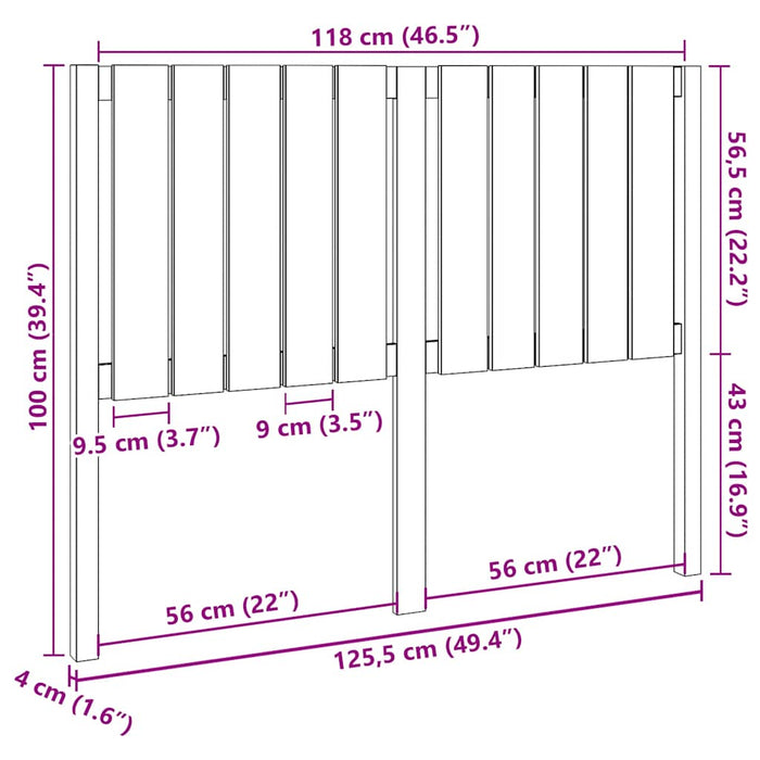 Tăblie de pat, gri, 125,5x4x100 cm, lemn masiv de pin WALTI