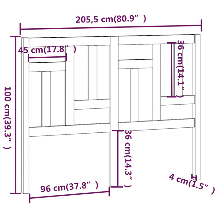 Tăblie de pat, gri, 205,5x4x100 cm, lemn masiv de pin - WALTI WALTI