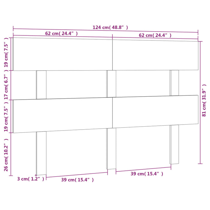 Tăblie de pat, gri, 124x3x81 cm, lemn masiv de pin - WALTI WALTI