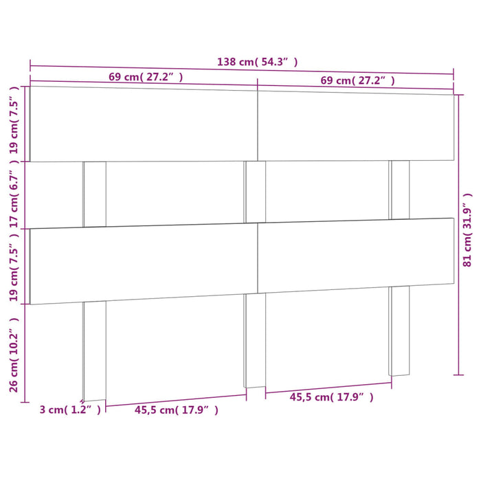 Tăblie de pat, gri, 138x3x81 cm, lemn masiv de pin - WALTI WALTI