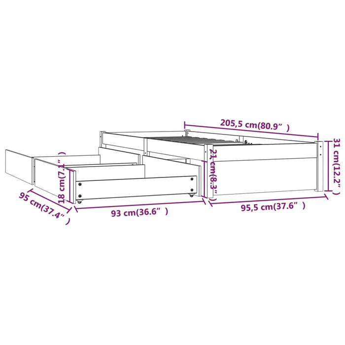 Cadru pat cu sertare, alb, 90x200 cm WALTI