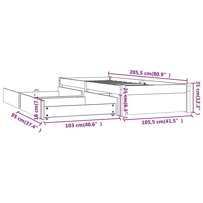 Cadru pat cu sertare, alb, 100x200 cm WALTI