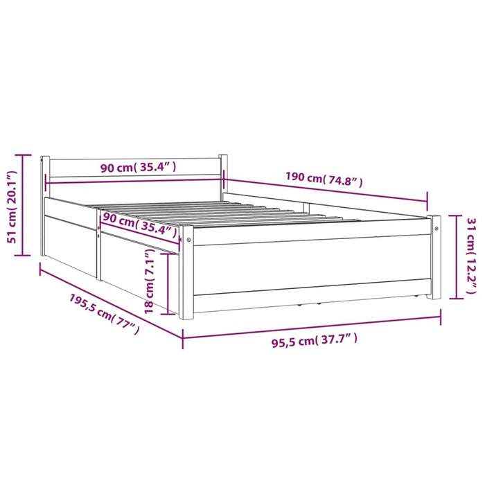 Cadru de pat cu sertare Single, 90x190 cm - WALTI WALTI
