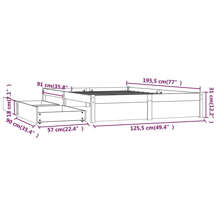 Cadru de pat cu sertare Small Double, 120x190 cm WALTI