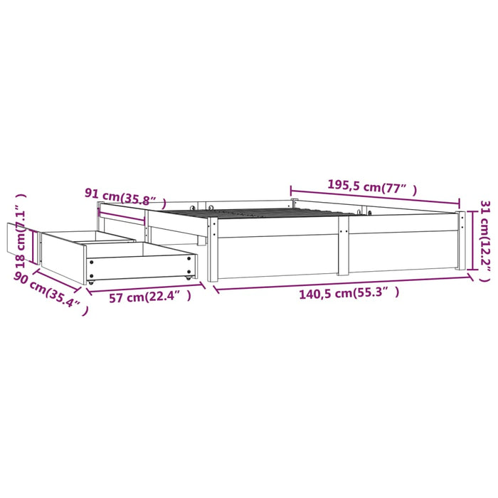 Cadru de pat cu sertare Double, alb, 135x190 cm WALTI