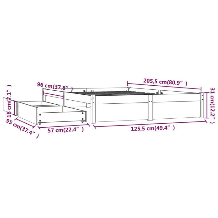 Cadru de pat cu sertare, alb, 120x200 cm WALTI