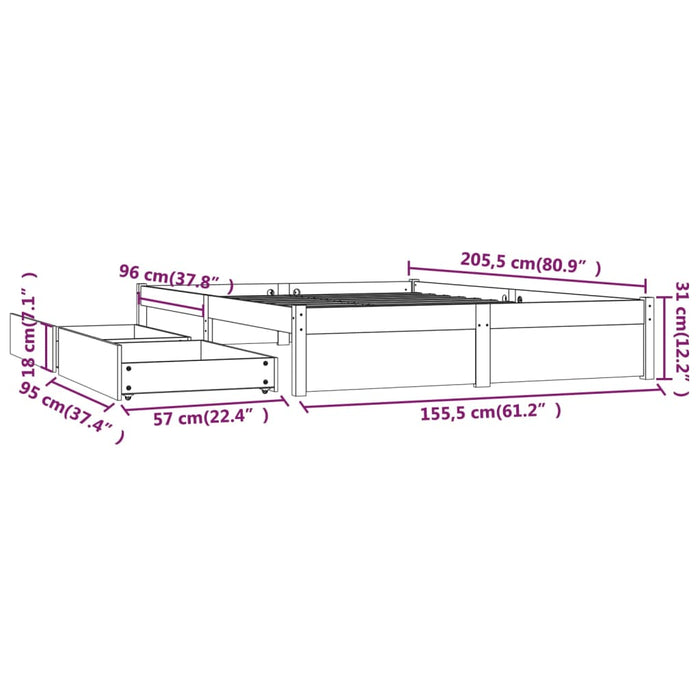 Cadru de pat cu sertare King Size, 150x200 cm WALTI