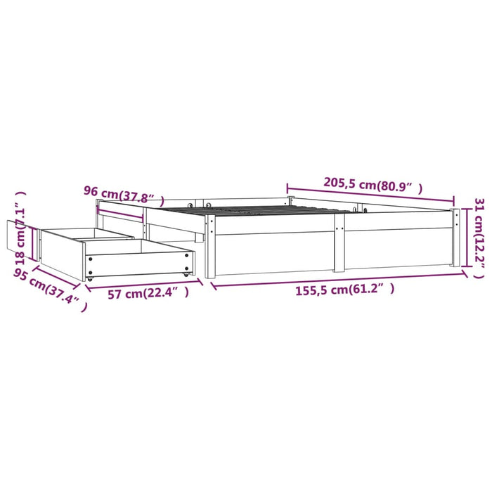 Cadru de pat cu sertare King Size, alb, 150x200 cm WALTI